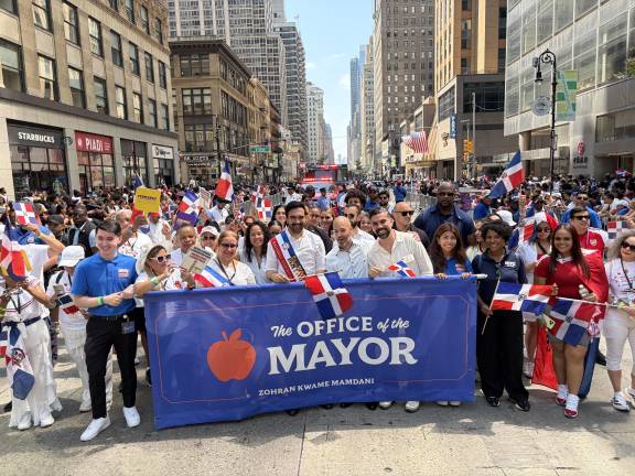 Domincan Day Parade dazzles mega multitudes in Midtown, here with Mayor Mamdani.