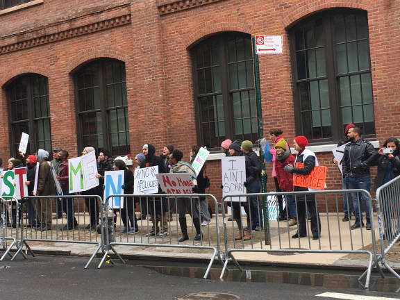 Pro-choice demonstrators, rallied together by the newly-formed NYC for Abortion Rights, faced off against an anti-abortion faction outside the Planned Parenthood clinic on Bleecker Street Saturday. Photo: Claire Wang 