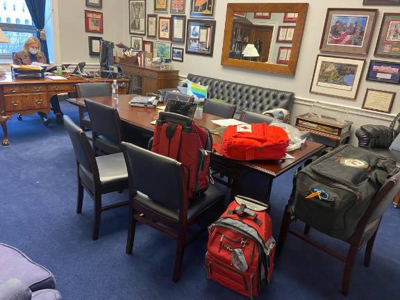 Rep. Carolyn B. Maloney working in her office during the attack on the Capitol. Photo courtesy of the Office of Rep. Carolyn B. Maloney