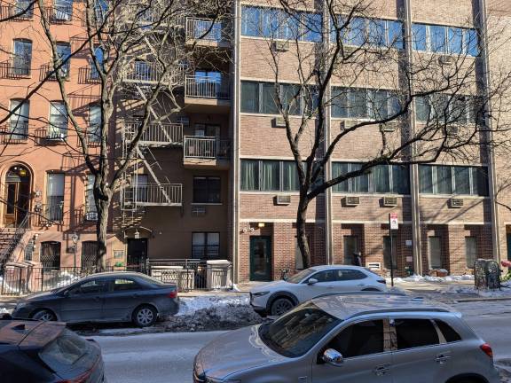 Outside 441 West 47th Street, site of gunpoint robbery, Feb. 4.