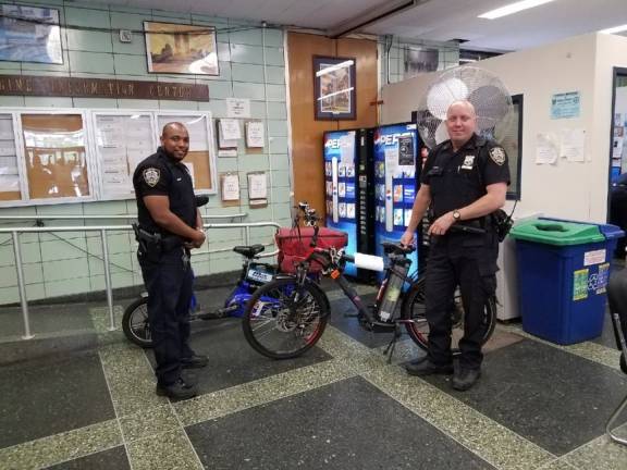 Police seized over 200 electric bicycles in the first six weeks of 2018, including these two by officers from the Upper West Side's 24th Precinct. Photo: NYPD, via Twitter