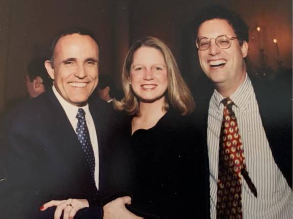 Former Giuliani communications director Ken Frydman (far right) met his future wife Liz Bruder (center) on the campaign trail in 1993 and the mayor officiated at their wedding the following year. Photo courtesy of Ken Frydman
