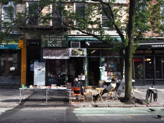 Outside of Unoppressive Non-Imperialist Bargain Books on Carmine Street. Photo: Maya Olson