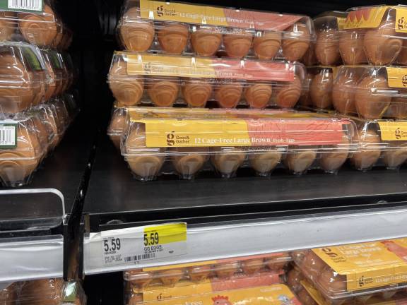 Target was holding the line, selling its eggs at $5.59/dozen, but a stock boy acknowledged he expected the shelves to be empty by the end of the day we visited.