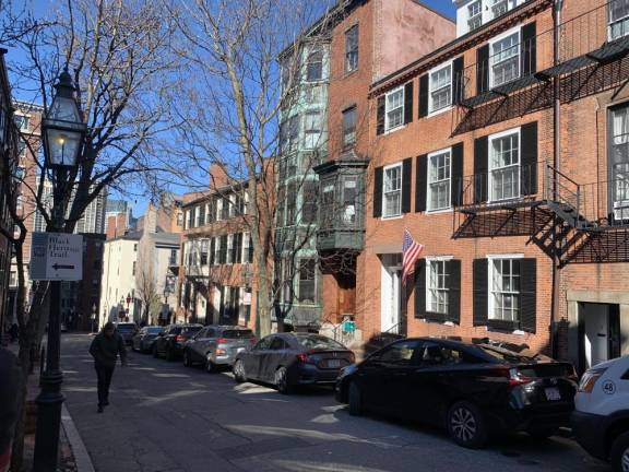 A picturesque Beacon Hill Street in Boston MA. Photo: Ralph Spielman.