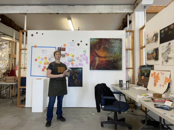 Climate artist Nicole Cooper stands in her workspace in the Art Center at Governors Island. This year, Cooper is one of 19 of the Lower Manhattan Cultural Council’s Art Center Residents.