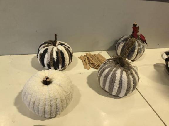 <b>An abundant fall pumpkin harvest can be fashioned from yarn.</b> Photo: Lorriane Duffy Merkl