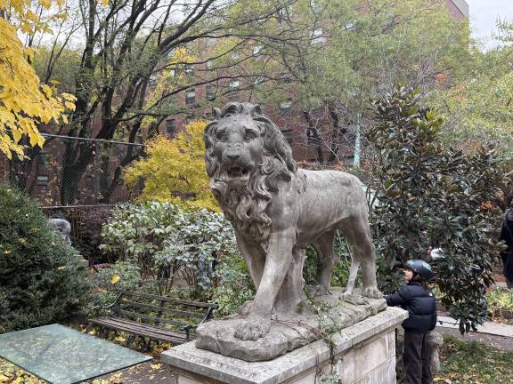 A lion in autumn at Elizabeth Street Garden.