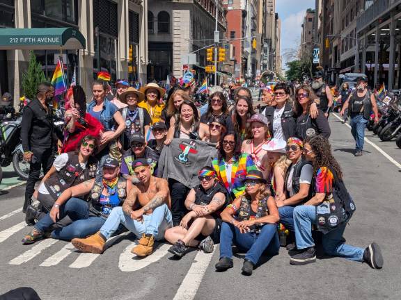 LGBTQ+ motorcycle club members at NYC Pride March.