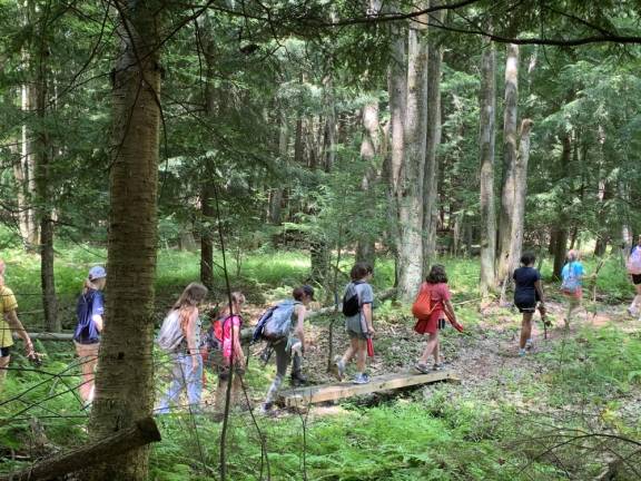 Hikers on the trail in the Alleghany Mountains at 700-acre Camp Timbercrest run by the Girls Scouts of Western NY in Randolph, NY, not far from Buffalo. Photo: Camp Timbercrest