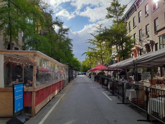 Restaurant Row in Midtown is closed to all drive-through traffic. Photo: Karen Camela Watson