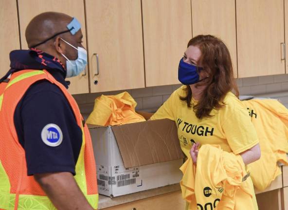 Sarah Meyer, MTA NYCT’s chief customer officer, thanks transit employees at the 34 St. - Hudson Yards subway station on Thursday, June 11.