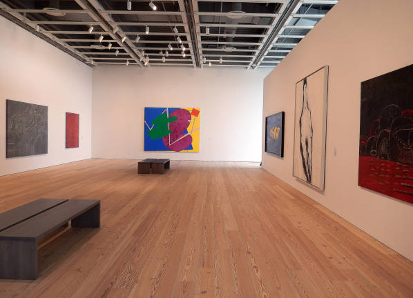 &quot;Threat and Sanctuary&quot; Gallery view with Elizabeth Murray's Children Meeting in the center. Photo by Adel Gorgy