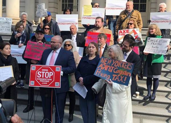 Protestors against the congestion pricing toll gathered at City Hall Park on Feb. 27th. “What is going to happen when the FDR Drive turns into a parking lot?” one lower east sider asked. Photo: Keith J. Kelly