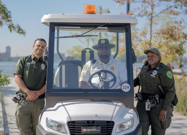 The Hudson River Park’s security team, keeping everyone on the beach safe (and out of the water). ( Priyanka Rajput)