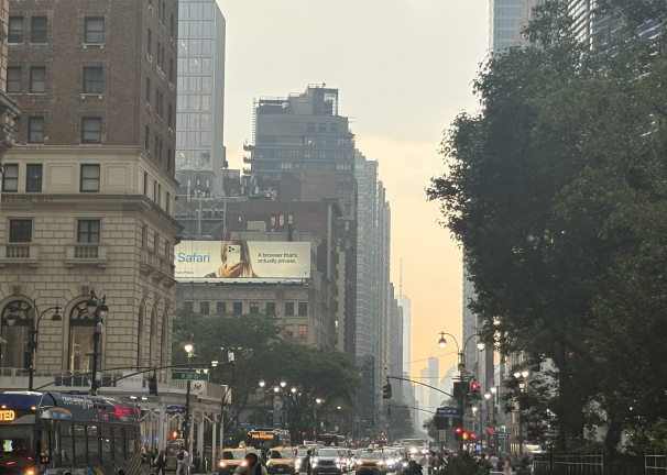 A hazy view in Herald Square on July 15.