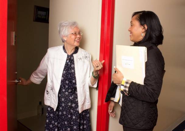 Intergenerational connection at a New York Foundation for Senior Citizens-sponsored building on East 93rd Street.