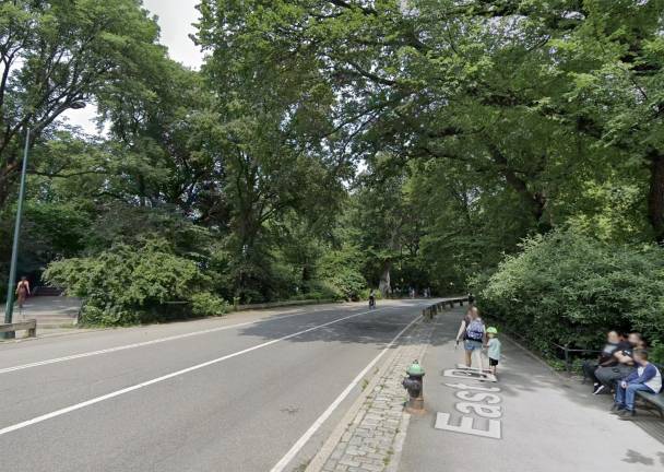 East Drive near East 84th Street, which is a transverse road running under East Drive, in Central Park.