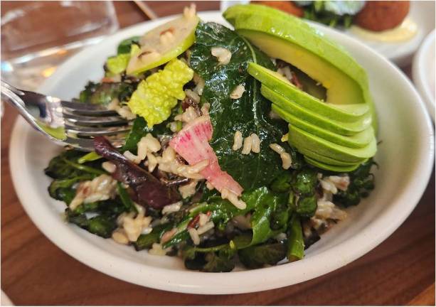 Among the delights at Georgie’s, is a bowl of miso greens.