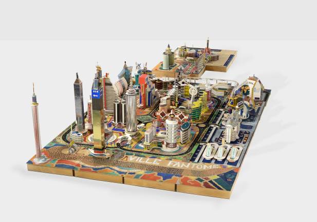 Bodys Isek Kingelez (Congolese, 1948-2015). &quot;Ville Fant&#xf4;me.&quot; 1996. Paper, paperboard, plastic and other various materials, 47 1/4&#x201d; &#xd7; 8' 8 7/16?&#xd7; 7' 10 1/2?. CAAC &#x2013; The Pigozzi Collection, Geneva. &#xa9; Bodys Isek Kingelez / Photo: Maurice Aeschimann. Courtesy CAAC &#x2013; The Pigozzi Collection