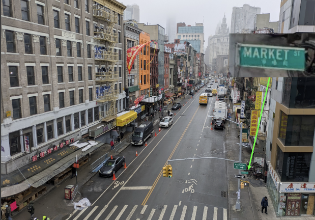 Bilingual Market Street sign on East Broadway near Chris Marte’s office.