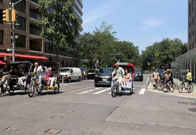 Pedicab operators at work at West 58th Street and 7th Avenue near Central Park South. There are 850 licensed pedicabs in the city, but the number of unlicensed cabs means the number on the street is nearly double that figure, a recent city council report found.
