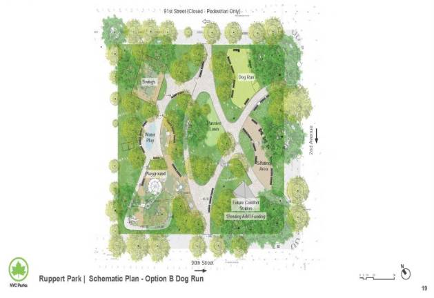 Ruppert Park plan with dog run option. Photo courtesy of NYC Parks