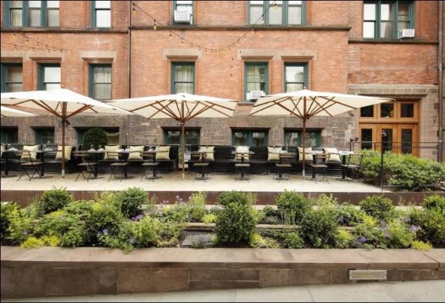 The terrace of the High Line Hotel, a luxury hotel which sits only steps away from an entrance to the High Line Park on Tenth Avenue.