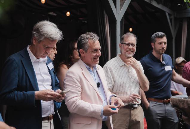 Members of the New Chelsea Democrats include (from left to right) Manhattan Borough President Brad Hoylman-Sigal, Assembly Member Tony Simone, Comptroller Mark Levine, and Jesse Greenwald, co-founder of the New Chelsea Democrats.