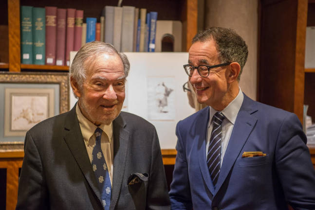 Eugene V. Thaw (left) with Morgan Director Colin B. Bailey in 2016. Photo: Graham S. Haber