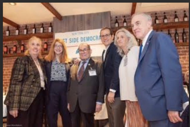 Photo at West Side Democrats Annual Gala at Arte Care. From left: Council member Gale Brewer, Assedmbly member Linda B. Rosenthal, Jerry Nadler, WSD Prez Christine Annechino, NYS Comptroller Tom DiNapoli.