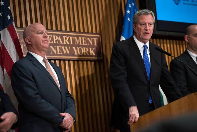 Mayor Bill de Blasio and Police Commissioner James P. O’Neill discuss pipe bomb incidents, October 2018