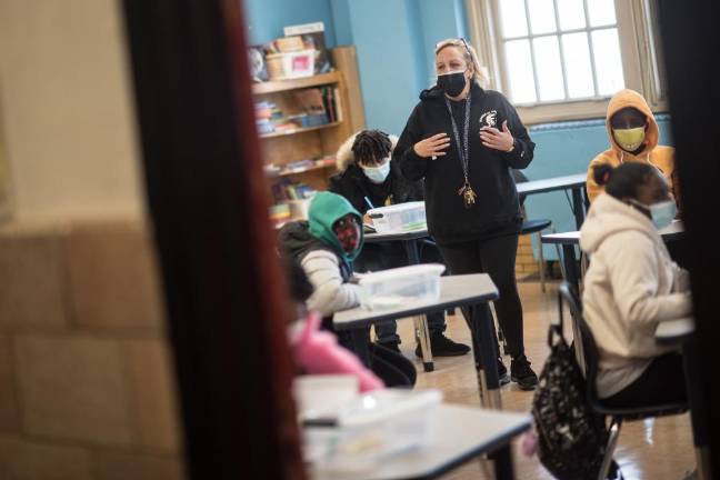 At Leaders of Tomorrow Middle School in the Bronx during reopening on Thursday, February 25, 2021. Photo: Michael Appleton/Mayoral Photography Office