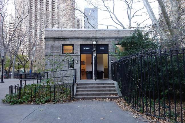 Public restrooms, such as the one above in St. Vartan’s Park on First Ave. and 35th St. in the Murray Hill section, are few and far between in the NYC. Photo: Tdorante10/Wikimedia Commons