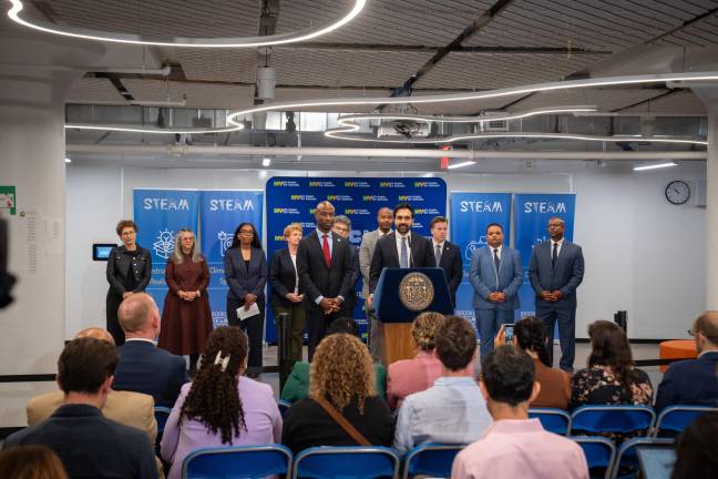 The announcement took place at the Brooklyn STEAM Center.