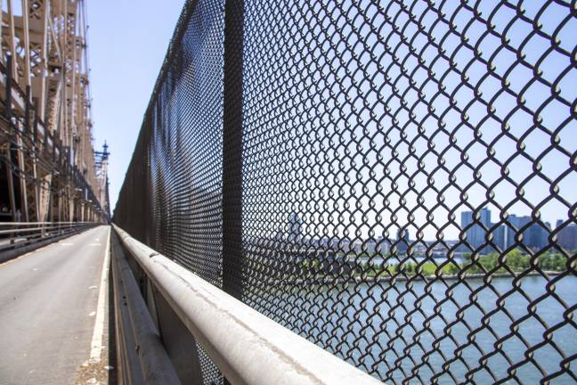 View from Queensboro Bridge facing Roosevelt Island and Queens.