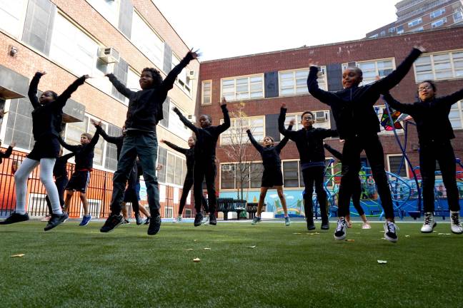 P.S. 33-Chelsea Prep students during a choreographed dance to C+C&#x2019;s &#x201c;Everybody Dance Now&#x201d; before Tuesday&#x2019;s ribbon cutting for a community park at the school. Photo: Gaspard Le Dem
