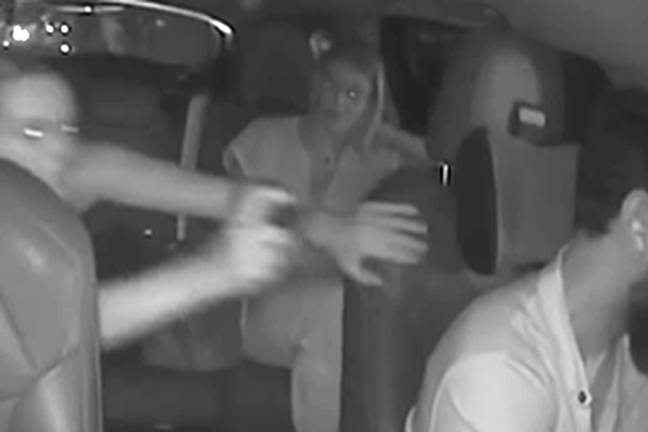 Jennifer Guilbeault at the start of her attack; Uber driver Shohel Mahmud at right.