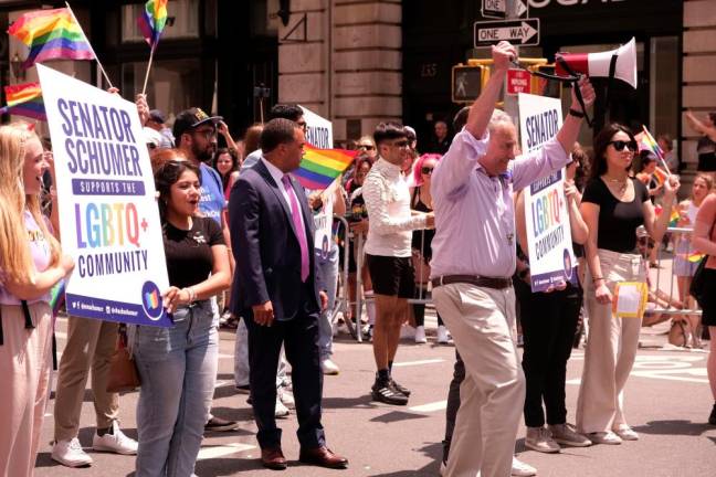 New York Senator Chuck Schumer, a big supporter of LBGTQ rights, was leading a delegation at the Pride Day March. Photo: Beau Matic.
