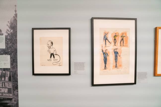 Robbins was famously demanding on performers. Left: A 1958 caricature of Robbins as a taskmaster by Jack Murray, a cast member of the Sharks in &#x201c;West Side Story.&#x201d; Right: &#x201c;West Side Story&#x201d; costume designs for the Jets by Irene Sharaff, 1957. Photo: Jonathan Blanc/The New York Public Library