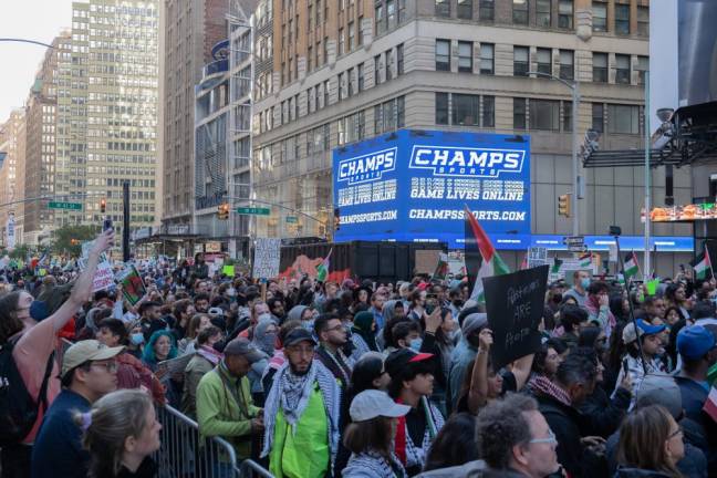 Demonstrators at the pro-Palestine rally on Oct. 13.