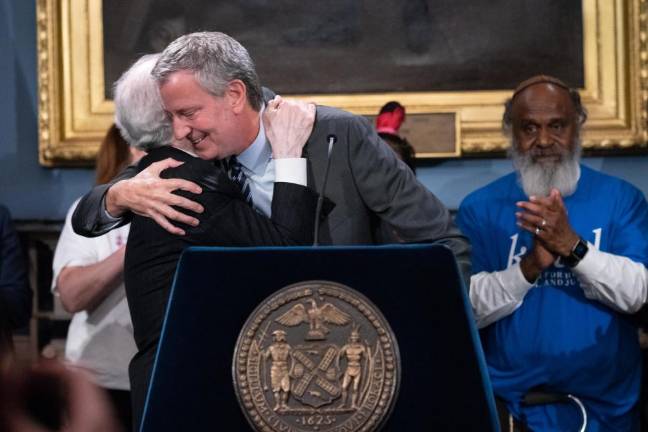 At a City Hall press conference held by Mayor Bill de Blasio after the jail vote. Michael Appleton/Mayoral Photography Office