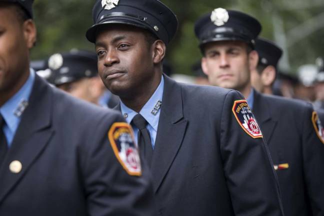 At the FDNY Memorial Day ceremony to commemorate FDNY members, at Firemen’s Memorial, October 6, 2021. Photo: Ed Reed/Mayoral Photography Office.