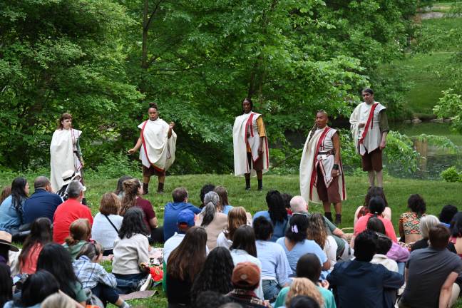 The cast of The Tragedy of Julius Caesar in Central Park during its outdoor performance on June 5th.