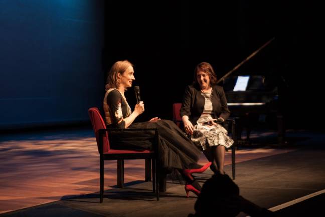 Melissa Smey (right) in conversation with composer Hannah Lash.