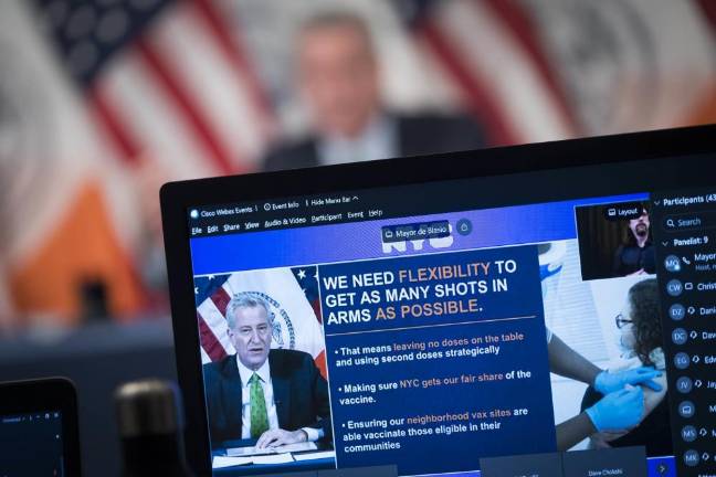 Mayor Bill de Blasio at a press conference at City Hall, Tuesday, January 26, 2021. Photo: Ed Reed/Mayoral Photography Office.