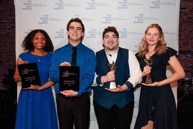 Gloria Manning (far left) and Emersyn Hunt (far right) were among four NY high schoolers to win at the Roger Rees Awards for Excellence in Student Performance May 19.