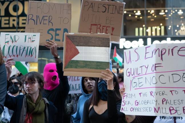 Demonstrators at the pro-Palestine rally on Oct. 13.