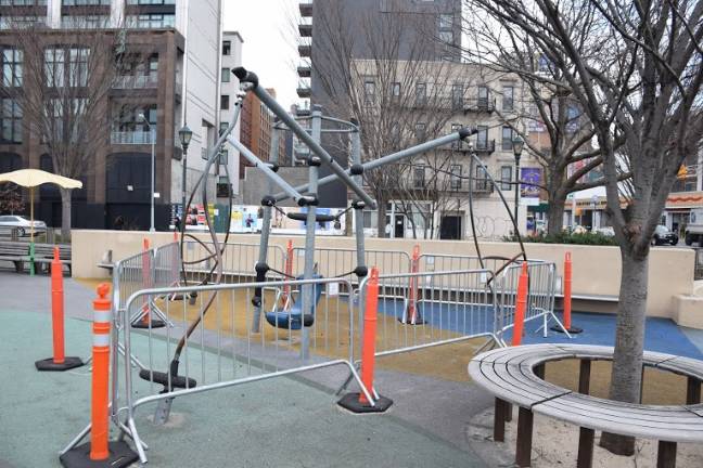 Much of Chelsea Waterside Play Area is in disrepair. A $1.5 million capital campaign, organized by the Friends of Hudson River Park, is underway. Photo: Jeffrey Kopp