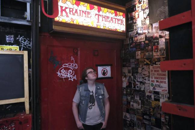 Jimmy Lovett, co-artistic director of FRIGID and curator of Queerly Festival, at the doors of The Kraine Theater stage. Photo: Beau Matic